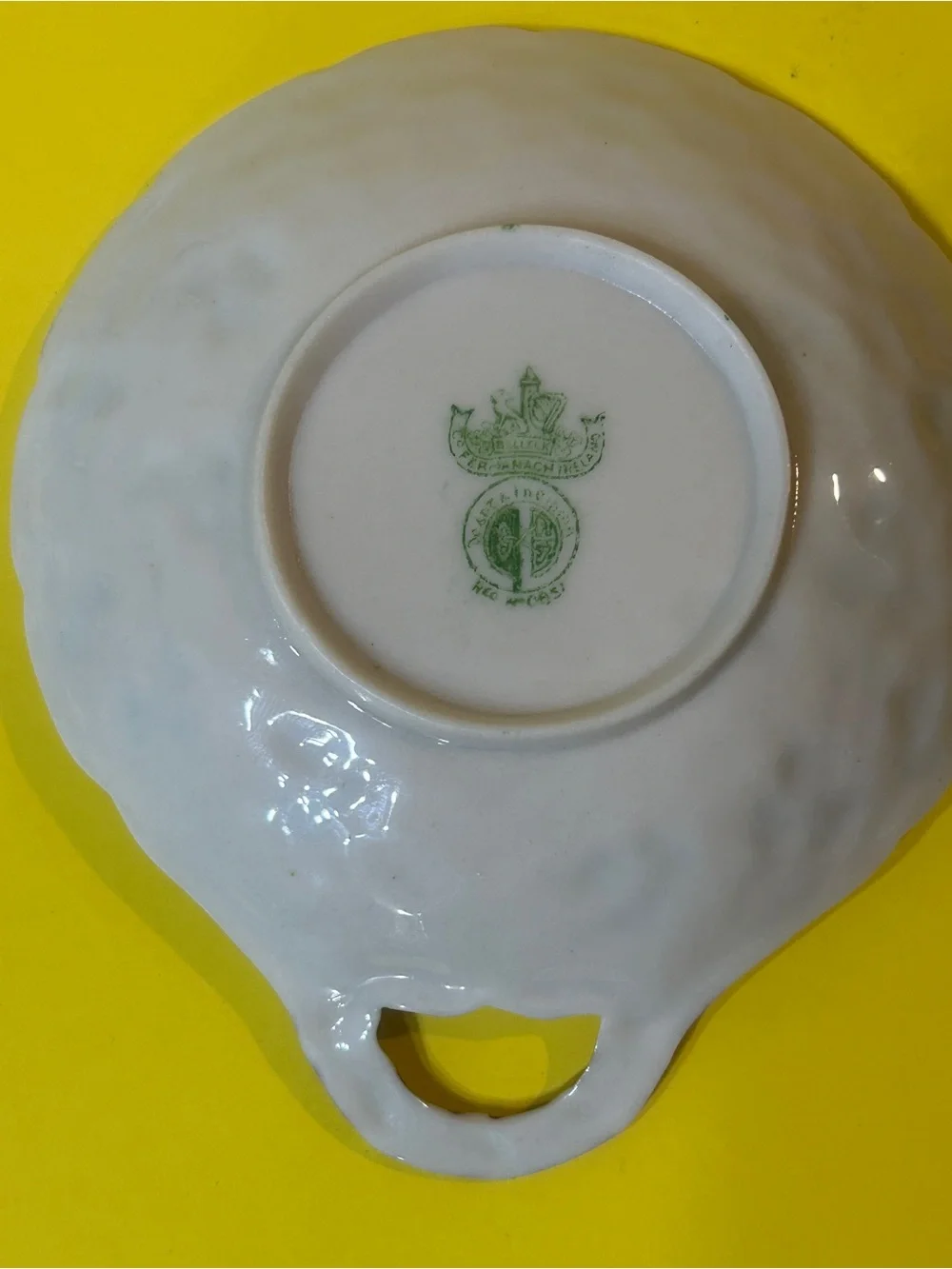 Set of 3 Belleek Shamrock Handled Butter Server Green Mark Spoon Rest - Candy